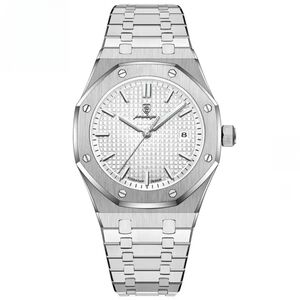 Stainless Steel Luxury Watch with White Tapisserie Dial & Date Display